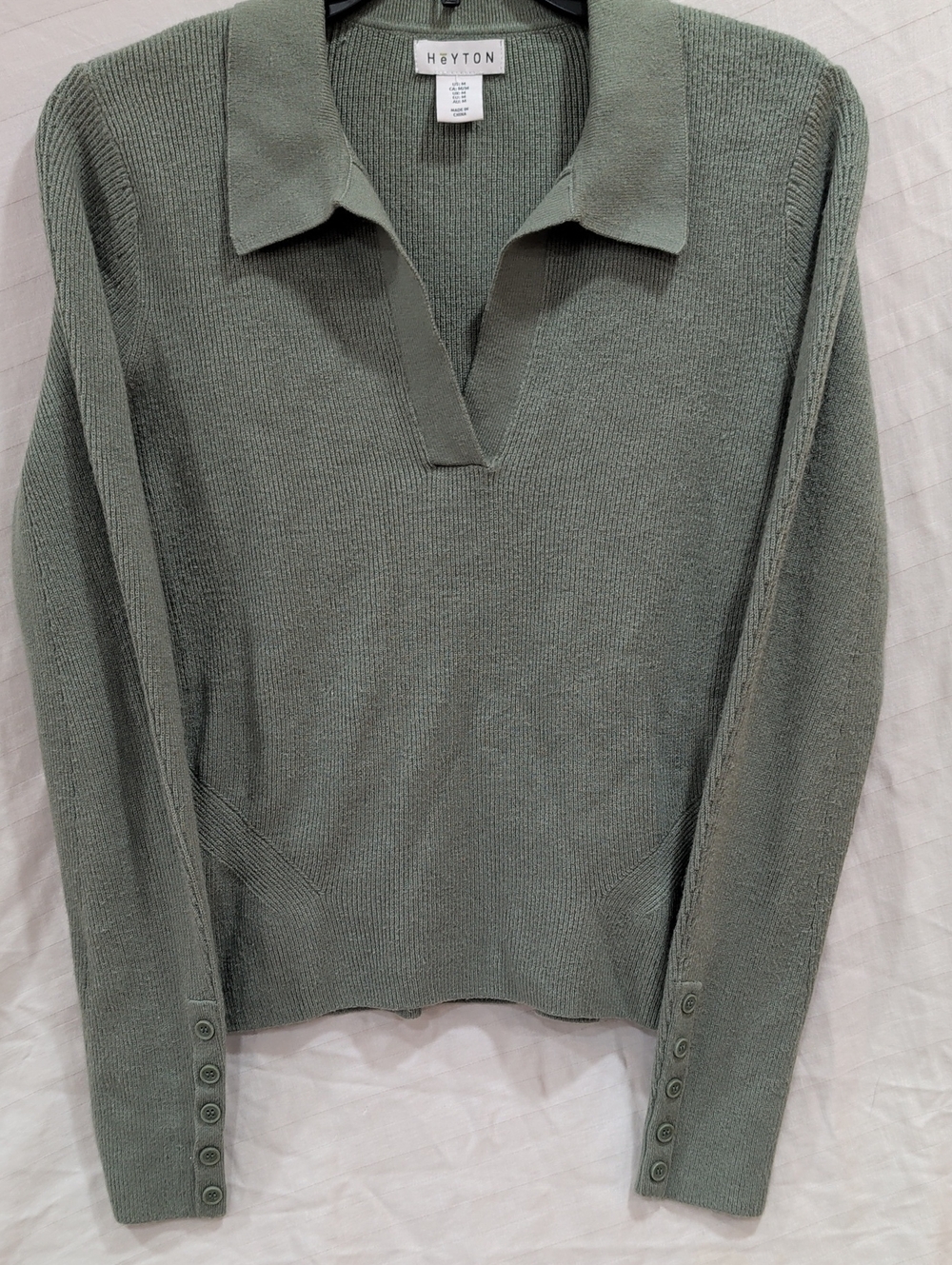 Women's Sage Green Collared Knit Sweater Shirt Size M